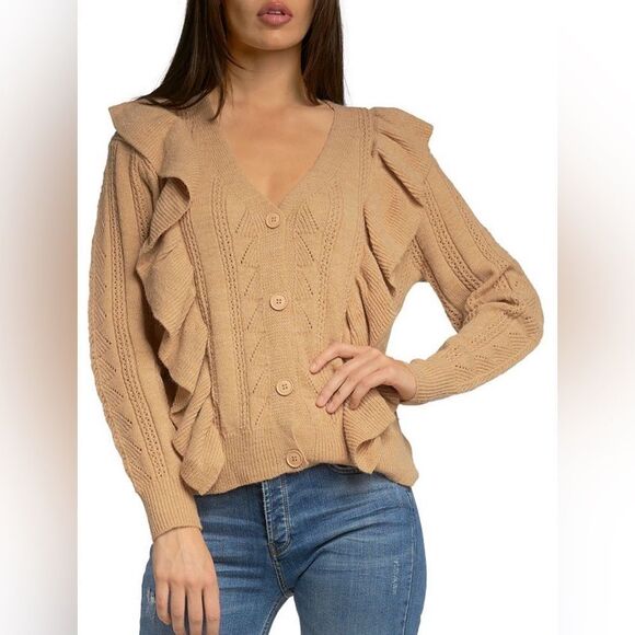 NWT - Elan- Ruffle Trim Cardigan - Large - Picture 1 of 4